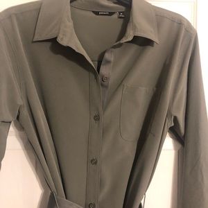 PEACH- Cargo Dress in Olive Green- Medium Roll up Sleeve- Well Made Like New